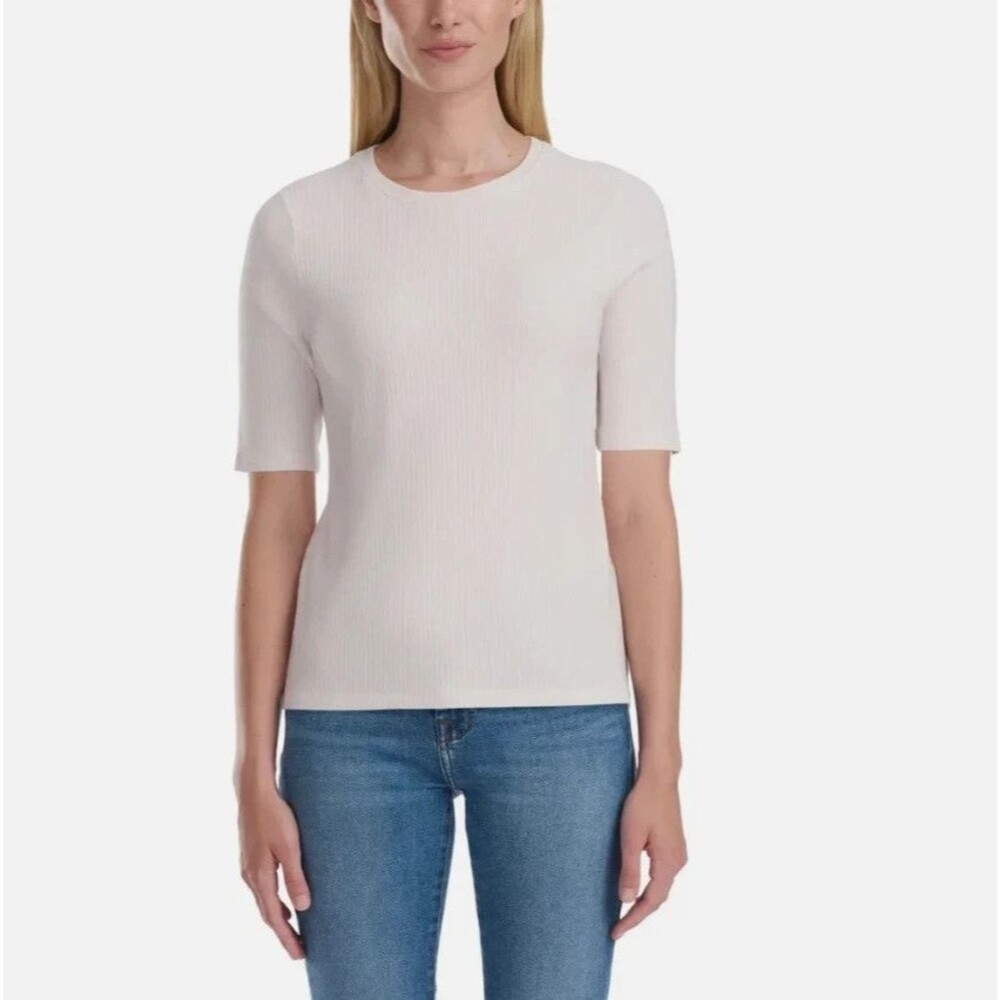 Splendid Ribbed 3/4 Sleeve Top Cream Elbow Sleeve Knit Women’s Large